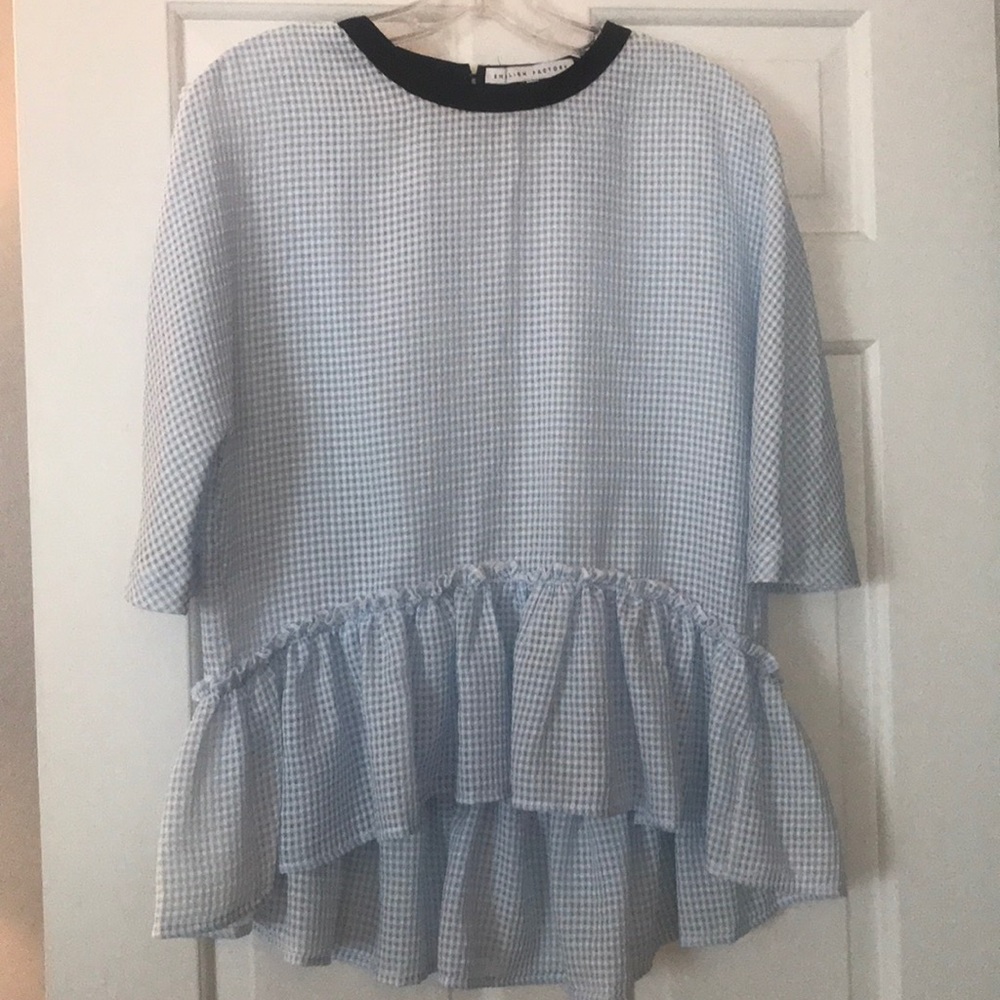 English Factory blue and white peplum top